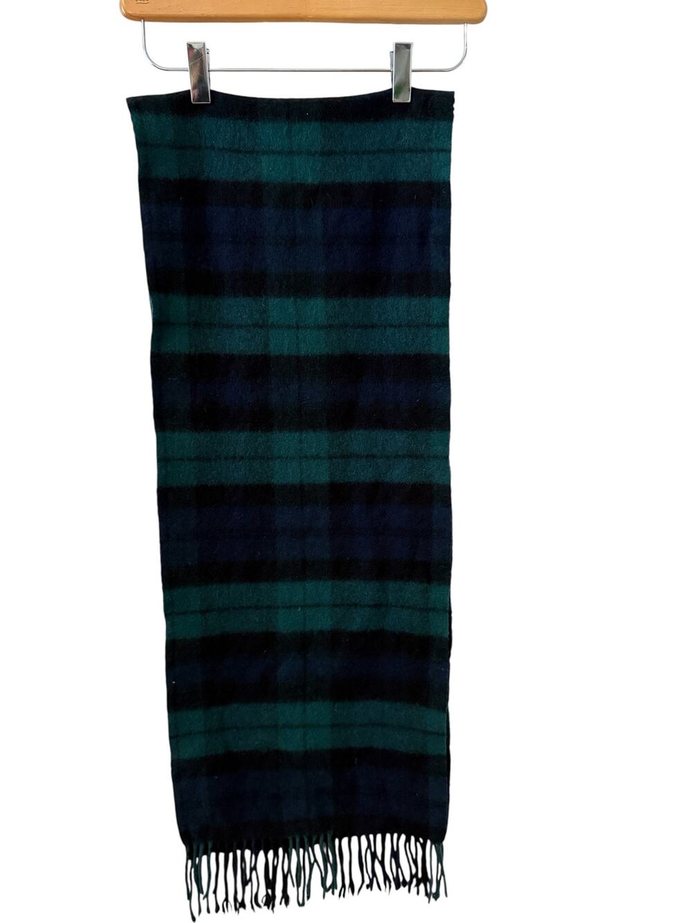 Pringle of Scotland 100% Cashmere Fringed Scarf Black Watch Plaid